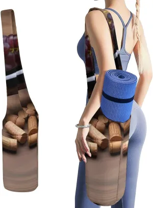 Yoga Mat Bag for Women Yoga Mat Carrier Bag with Large Side Pocket Wine Bottle Corks Grapes Yoga Bag Yoga Gym Bag