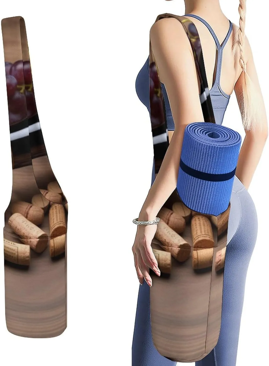 Yoga Mat Bag for Women Yoga Mat Carrier Bag with Large Side Pocket Wine Bottle Corks Grapes Yoga Bag Yoga Gym Bag