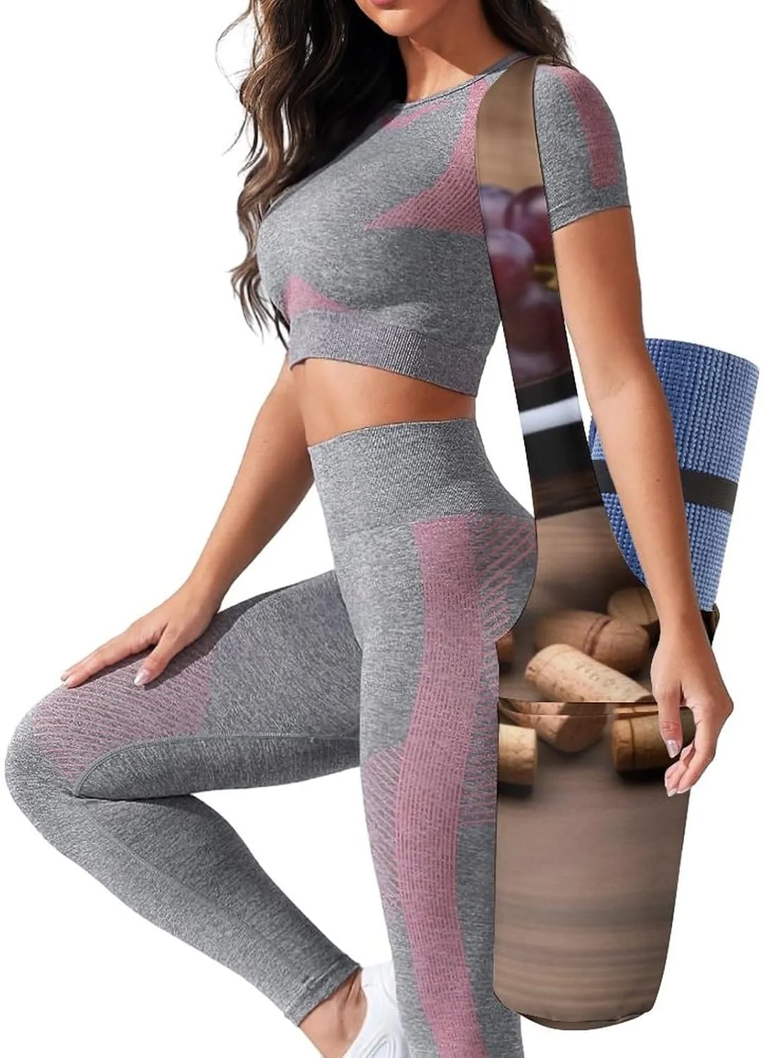 Yoga Mat Bag for Women Yoga Mat Carrier Bag with Large Side Pocket Wine Bottle Corks Grapes Yoga Bag Yoga Gym Bag