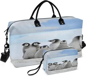 Young Penguins with Snow Pile Travel Duffel Bags with Toiletry Bag for Travel Gym Yoga Weekender Bag