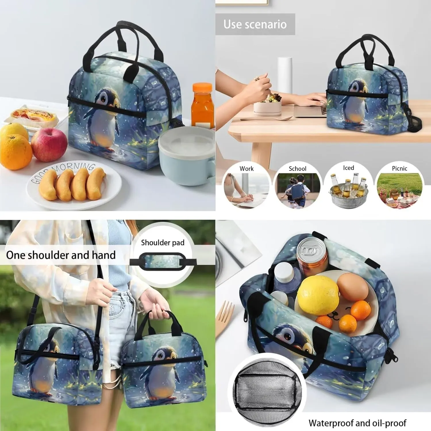 Ystardream 3D Penguin Backpack for School Girls Bookbag with Lunch Box Set of 4 Middle School Backpacks Matching BookMark for Girls - Funny Bookbag and Pencil Case 7Th Grade Teens Student