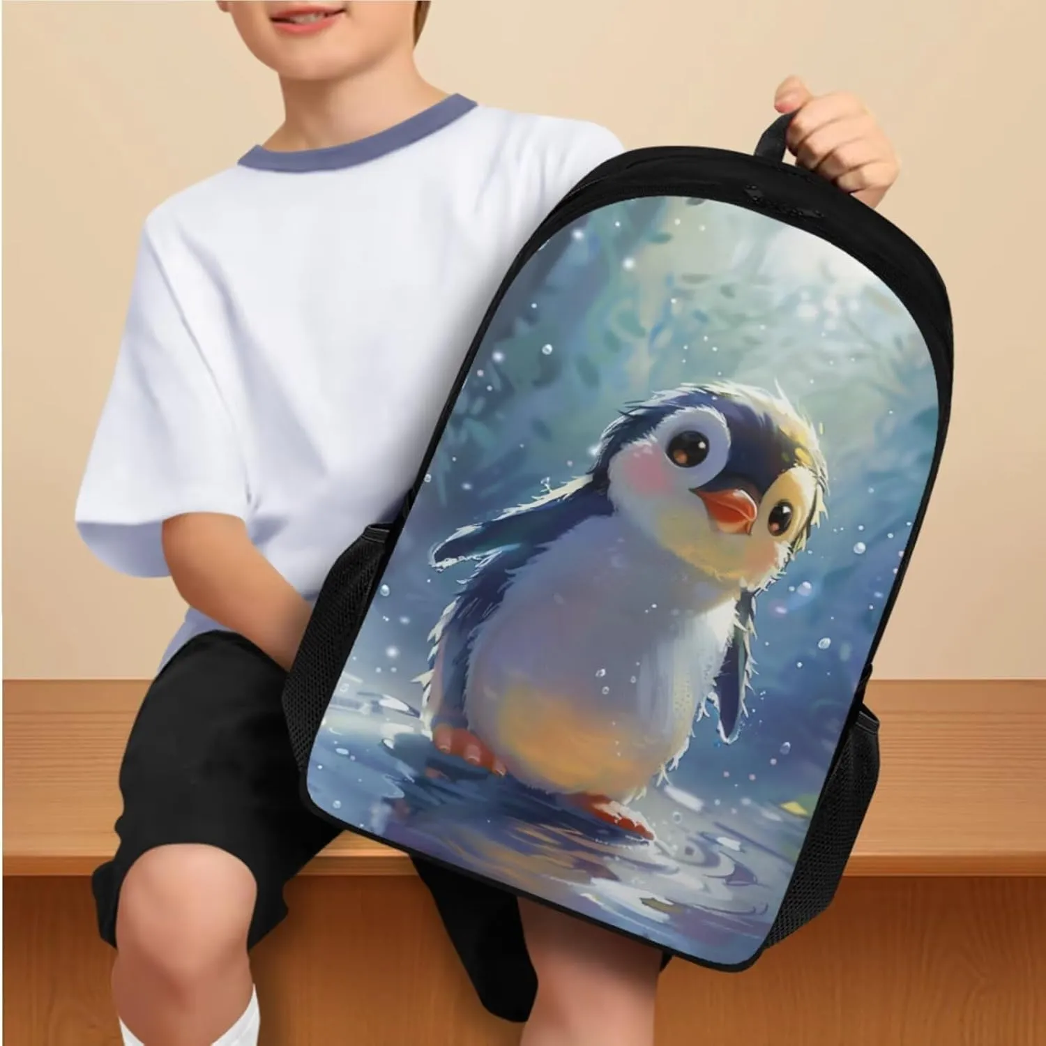 Ystardream 3D Penguin Backpack for School Girls Bookbag with Lunch Box Set of 4 Middle School Backpacks Matching BookMark for Girls - Funny Bookbag and Pencil Case 7Th Grade Teens Student