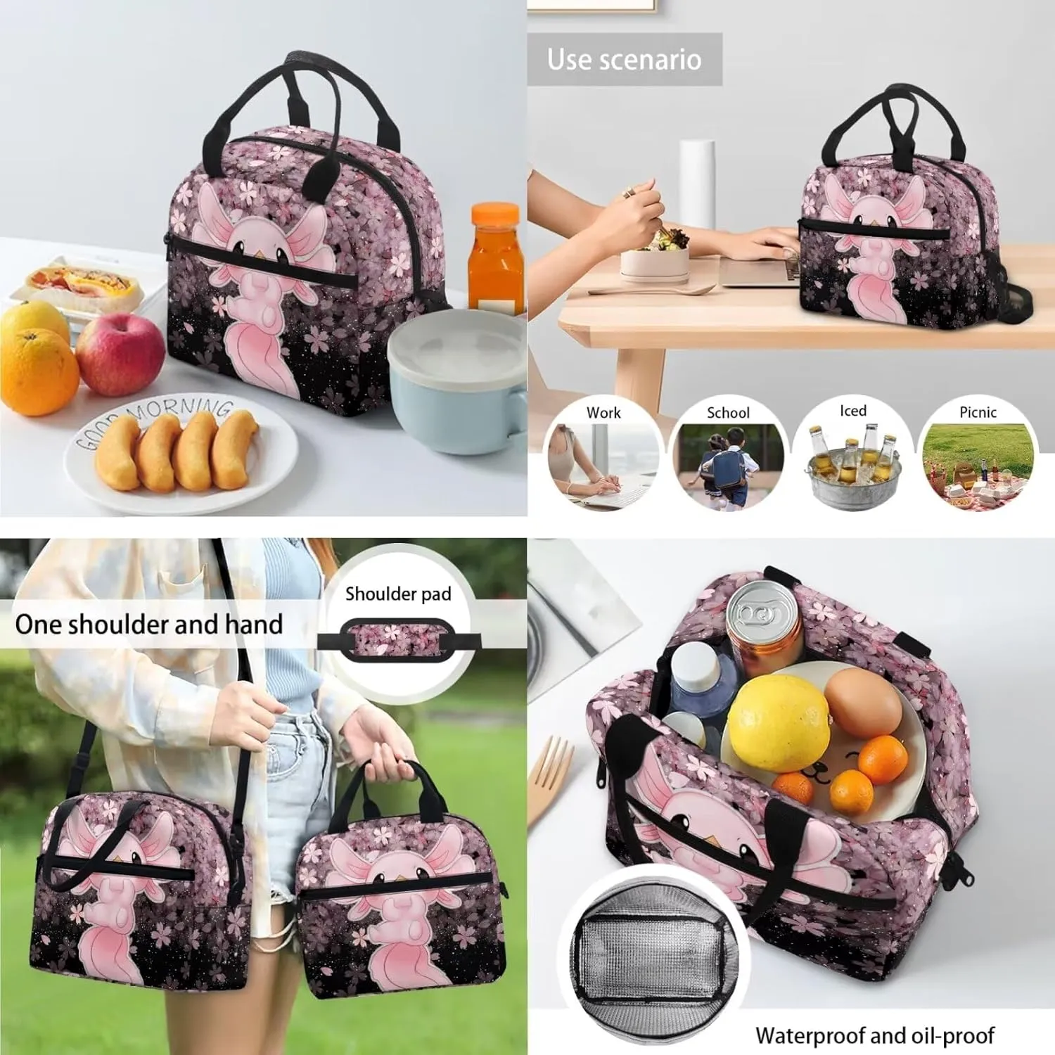 Ystardream Axolotl Backpacks for Girls 10-12 for School with Lunch Box Pencil Case Bookmark 4 Pcs Book Bag Elemenatry Preschool Back Packs Schoolbag for Kids Boys Travel Daypack Cherry Blossom