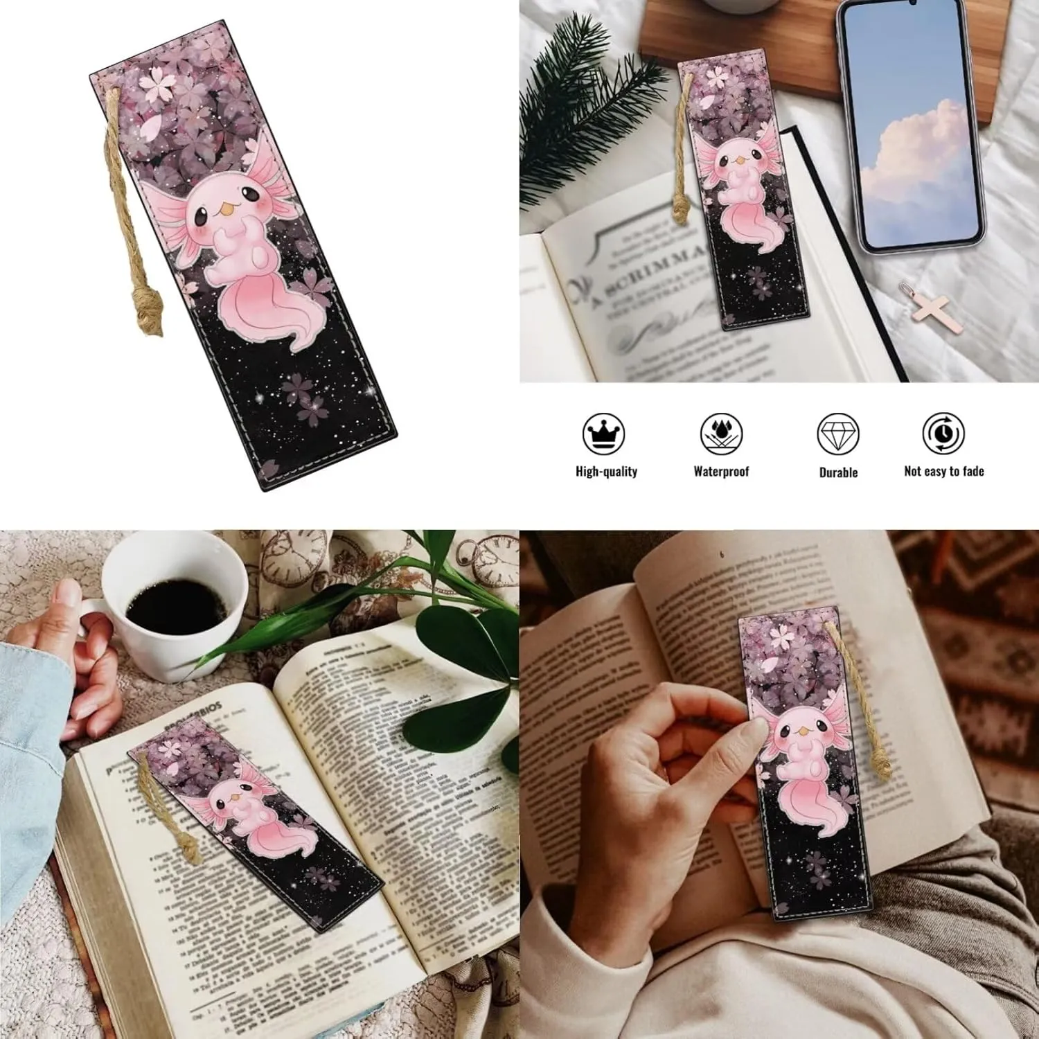 Ystardream Axolotl Backpacks for Girls 10-12 for School with Lunch Box Pencil Case Bookmark 4 Pcs Book Bag Elemenatry Preschool Back Packs Schoolbag for Kids Boys Travel Daypack Cherry Blossom