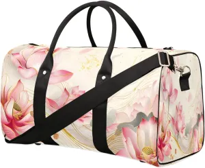 Yzrwebo Lotus Flower Travel Duffle Bag for Men Women Pink Petals Overnight Weekender Bag Foldable Travel Duffel Bag Large Sports Gym Bag Waterproof Luggage Tote Bag Tear Resistant