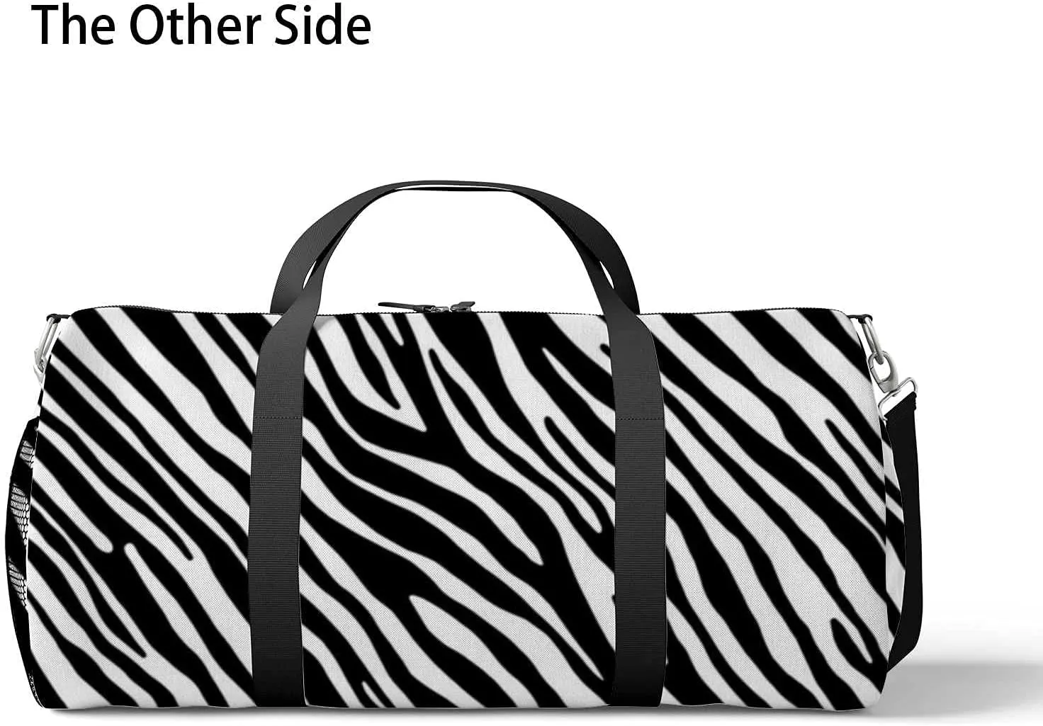 Zebra Skin Texture Sports Duffel Bag Travel Gym Tote Bags Lightweight Durable Shoulder Strap Waterproof Polyester Outside Mesh Pocket Overnight Trip Duffel Bag for Women Men
