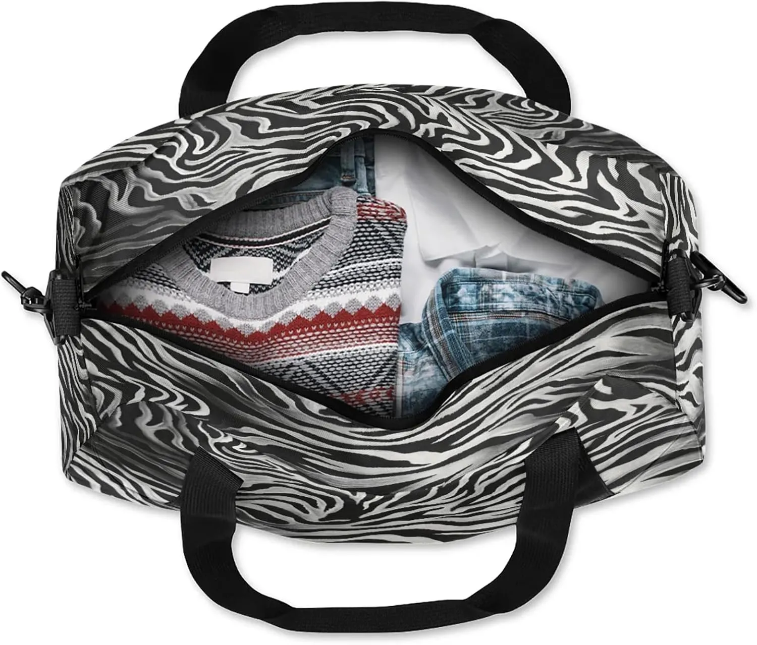 Zebra Stripe Kids Duffel Bag Lightweight Waterproof Sports Gym Bag with Front Zipper Pocket Foldable Weekender Overnight Bag for School Practice Gymnastic Ballet