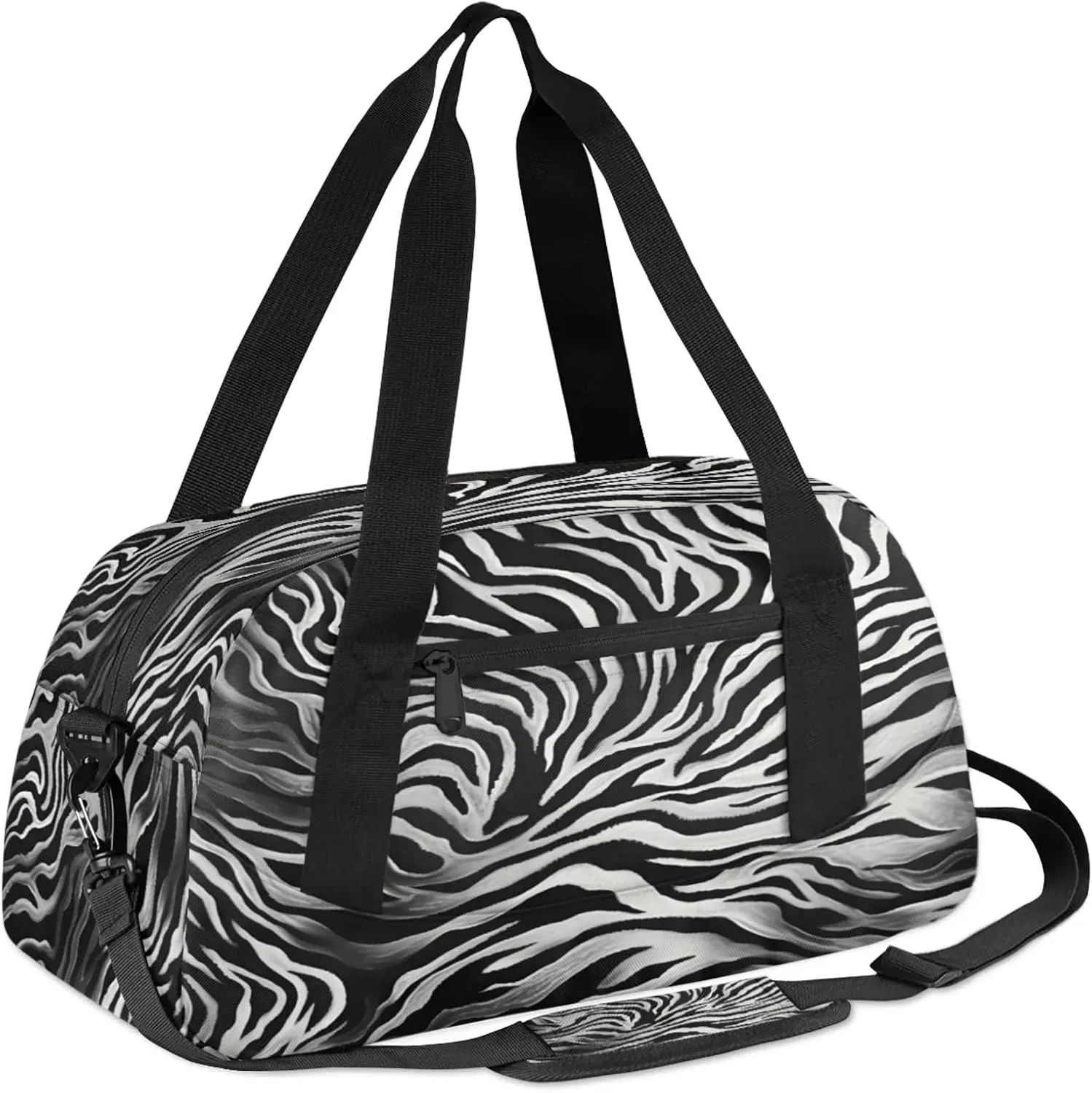 Zebra Stripe Kids Duffel Bag Lightweight Waterproof Sports Gym Bag with Front Zipper Pocket Foldable Weekender Overnight Bag for School Practice Gymnastic Ballet