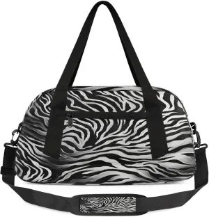 Zebra Stripe Kids Duffel Bag Lightweight Waterproof Sports Gym Bag with Front Zipper Pocket Foldable Weekender Overnight Bag for School Practice Gymnastic Ballet