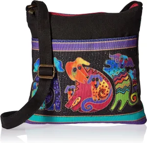 Zeckos Laurel Burch Artistic Totes Crossbody 10 inch X 10 inch Dog Hobo Canvas Handbag