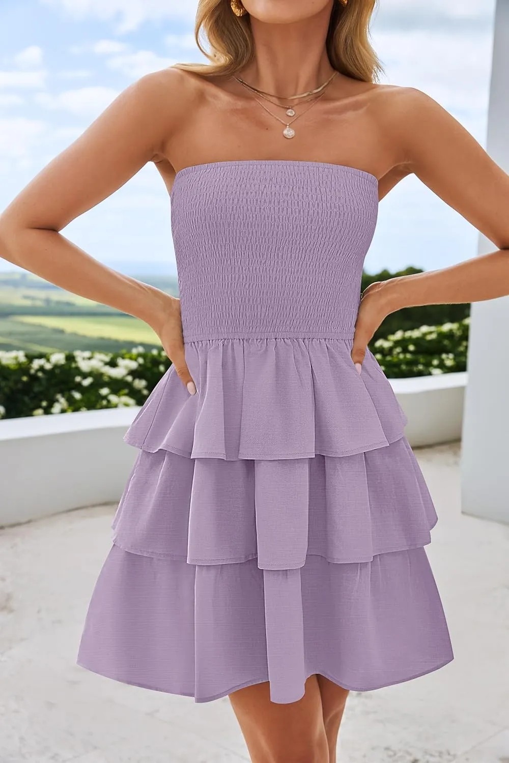 ZESICA Women's Summer Strapless Smocked Tube Dress 2025 Off Shoulder Ruffle Tiered Flowy Beach Boho Mini Sundress