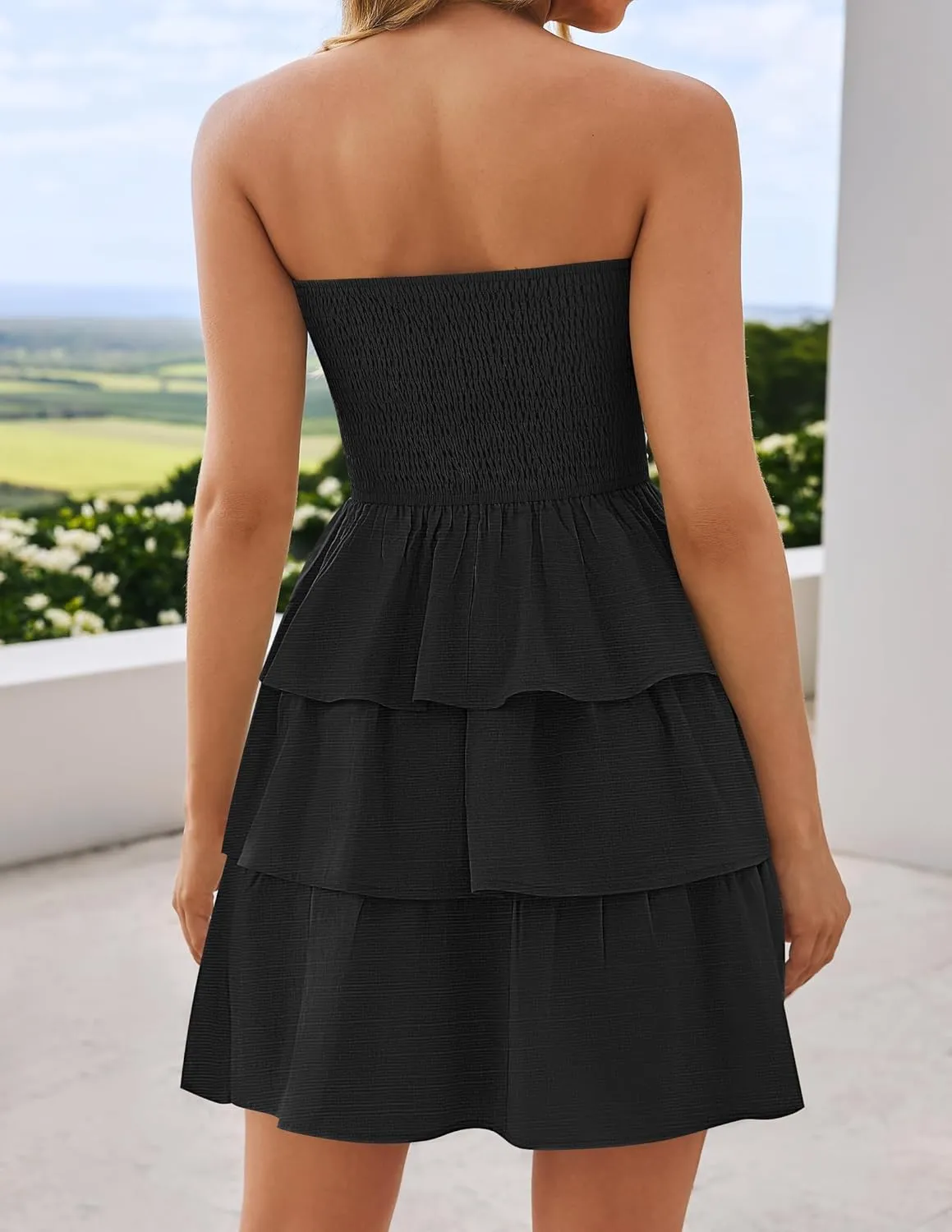 ZESICA Women's Summer Strapless Smocked Tube Dress 2025 Off Shoulder Ruffle Tiered Flowy Beach Boho Mini Sundress