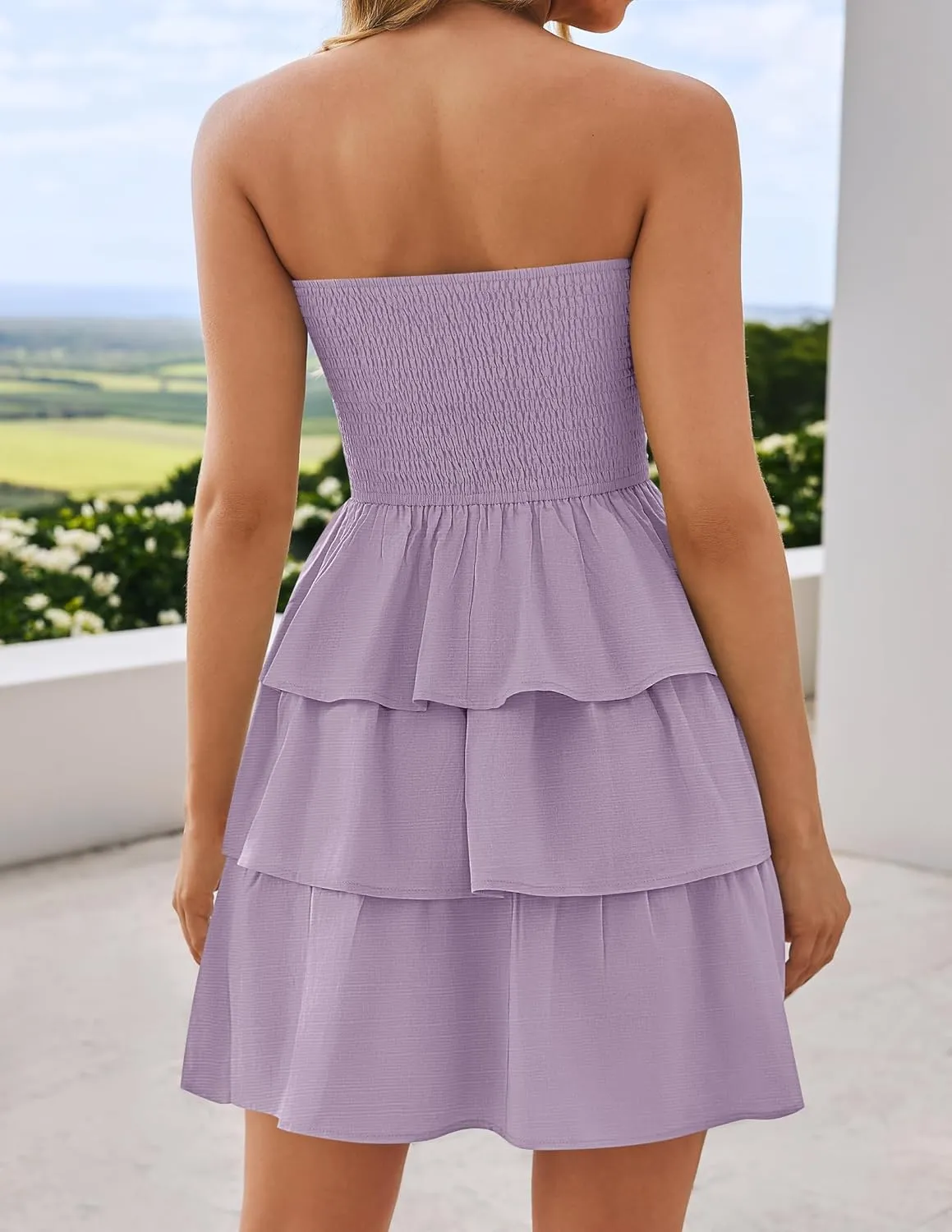 ZESICA Women's Summer Strapless Smocked Tube Dress 2025 Off Shoulder Ruffle Tiered Flowy Beach Boho Mini Sundress