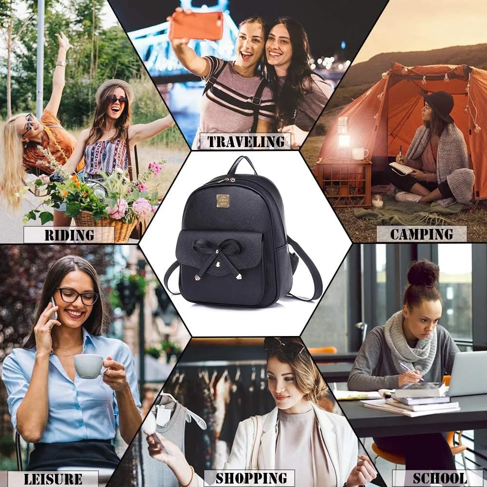 ZGWJ Mini Backpack Purse for Women - 3-Piece Set, Small PU Leather Bowknot Fashion Backpacks, Cute Casual Travel Daypacks