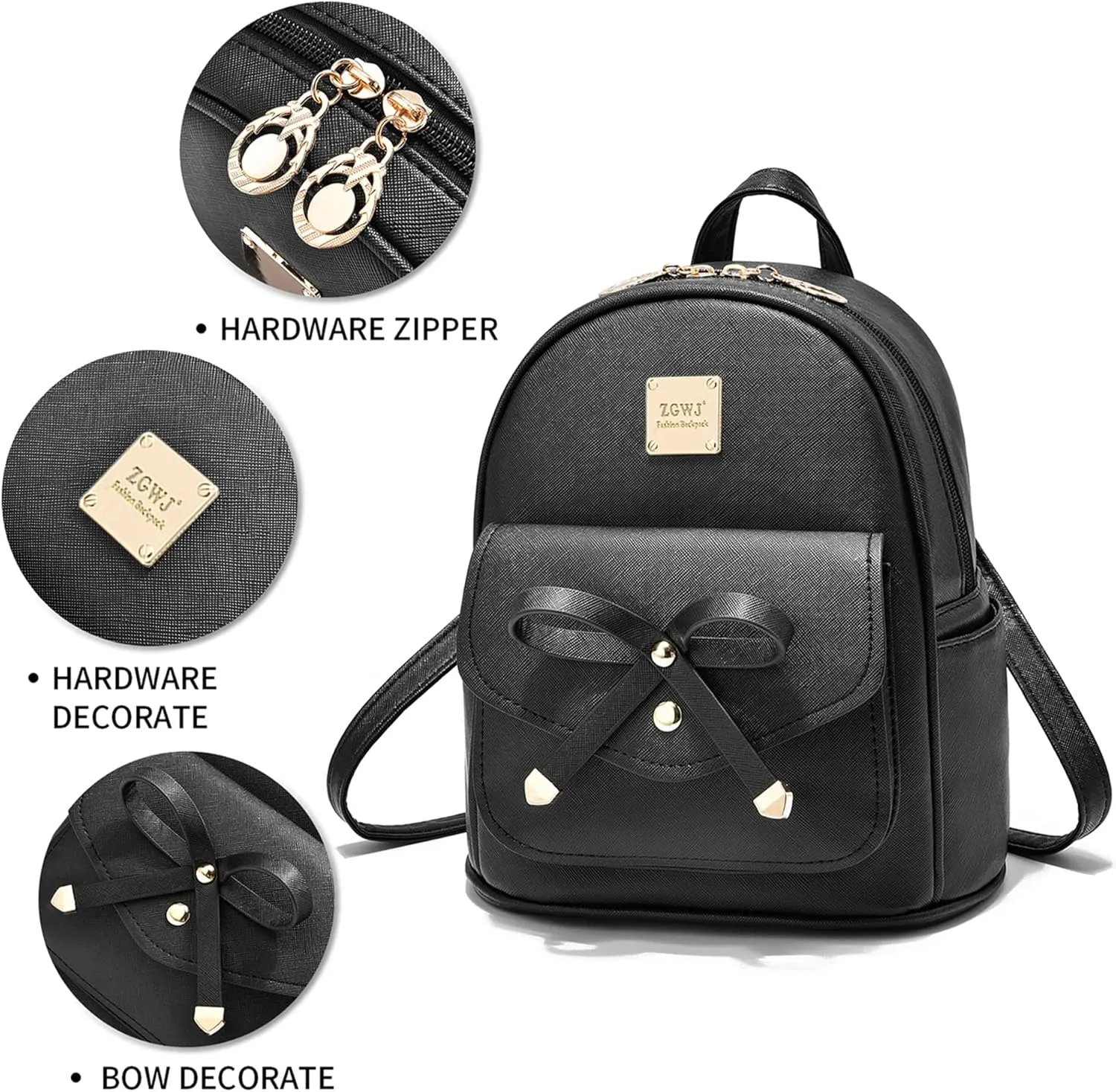 ZGWJ Mini Backpack Purse for Women - 3-Piece Set, Small PU Leather Bowknot Fashion Backpacks, Cute Casual Travel Daypacks