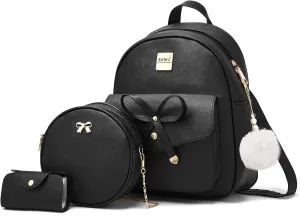 ZGWJ Mini Backpack Purse for Women - 3-Piece Set, Small PU Leather Bowknot Fashion Backpacks, Cute Casual Travel Daypacks