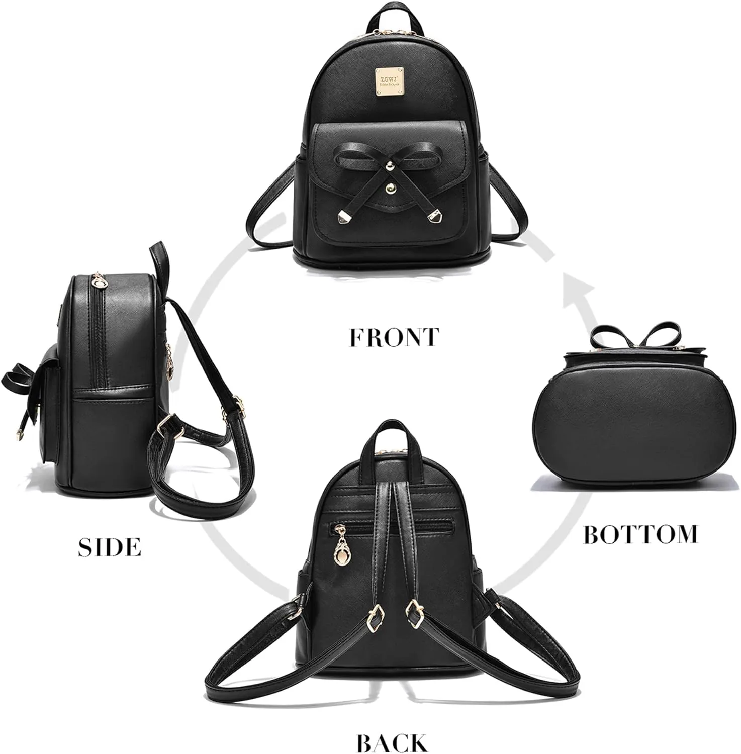 ZGWJ Mini Backpack Purse for Women - 3-Piece Set, Small PU Leather Bowknot Fashion Backpacks, Cute Casual Travel Daypacks