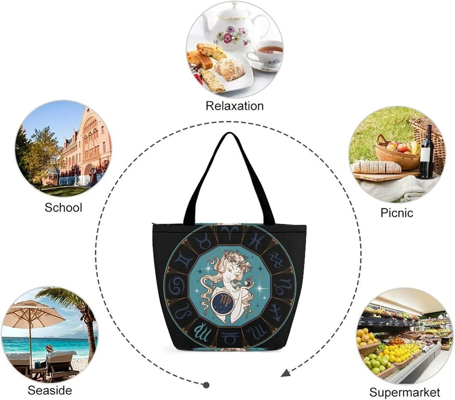 Zodiac Sign Taurus Hobo Handbags With Zipper Women's Tote Handbags