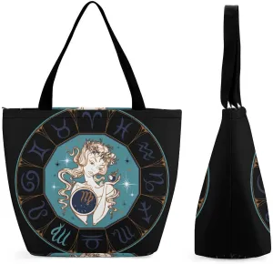 Zodiac Sign Taurus Hobo Handbags With Zipper Women's Tote Handbags