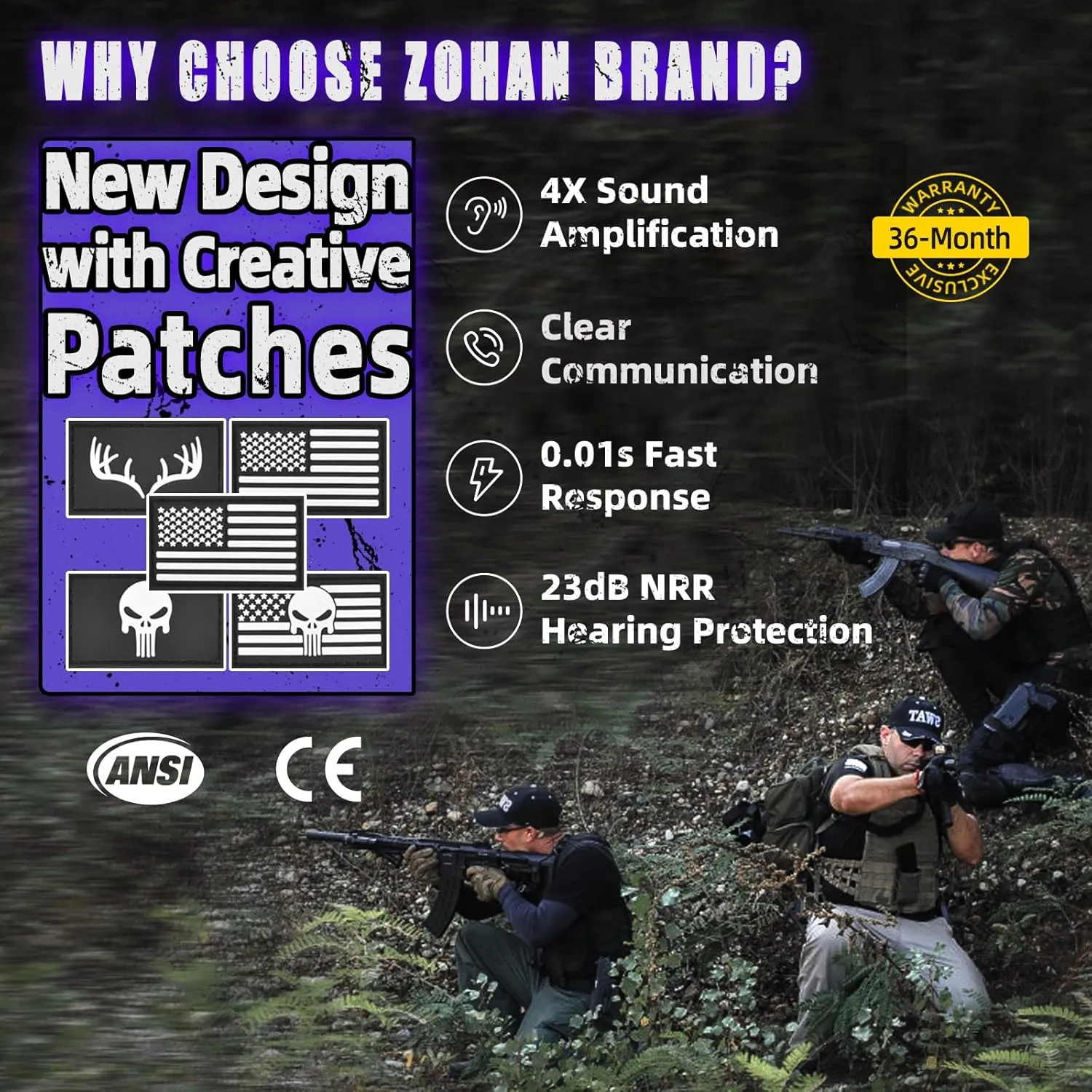 ZOHAN Electronic Shooting Earmuffs, Hearing Protection Shooters, NRR 23dB Noise Reduction Gun Range Ear Protection Headphones