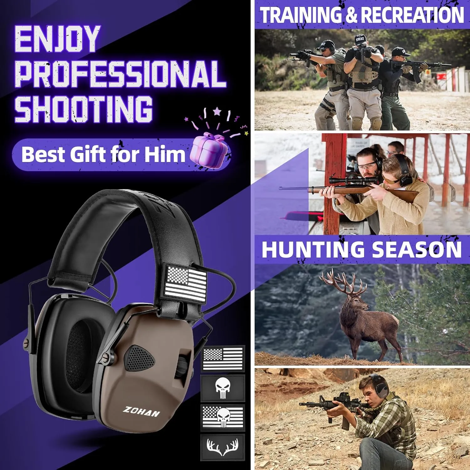 ZOHAN Electronic Shooting Earmuffs, Hearing Protection Shooters, NRR 23dB Noise Reduction Gun Range Ear Protection Headphones