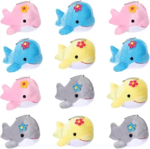 Zomiboo 12 Pcs Mini Animal Plush Toys Dolphin Sea Turtle Stuffed Animals Small Tiny Ocean Mini Plush Toys for Keychain Decoration Baby Xmas Bag Fillers Stocking Stuffs(Dolphin)