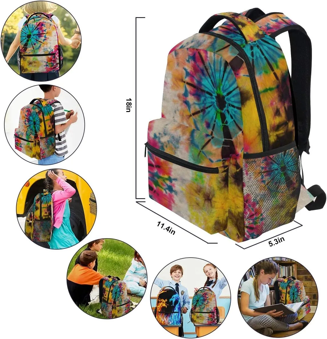ZZKKO Tribal Ethnic Tie Dye Boys Girls School Computer Backpacks Book Bag Travel Hiking Camping Daypack