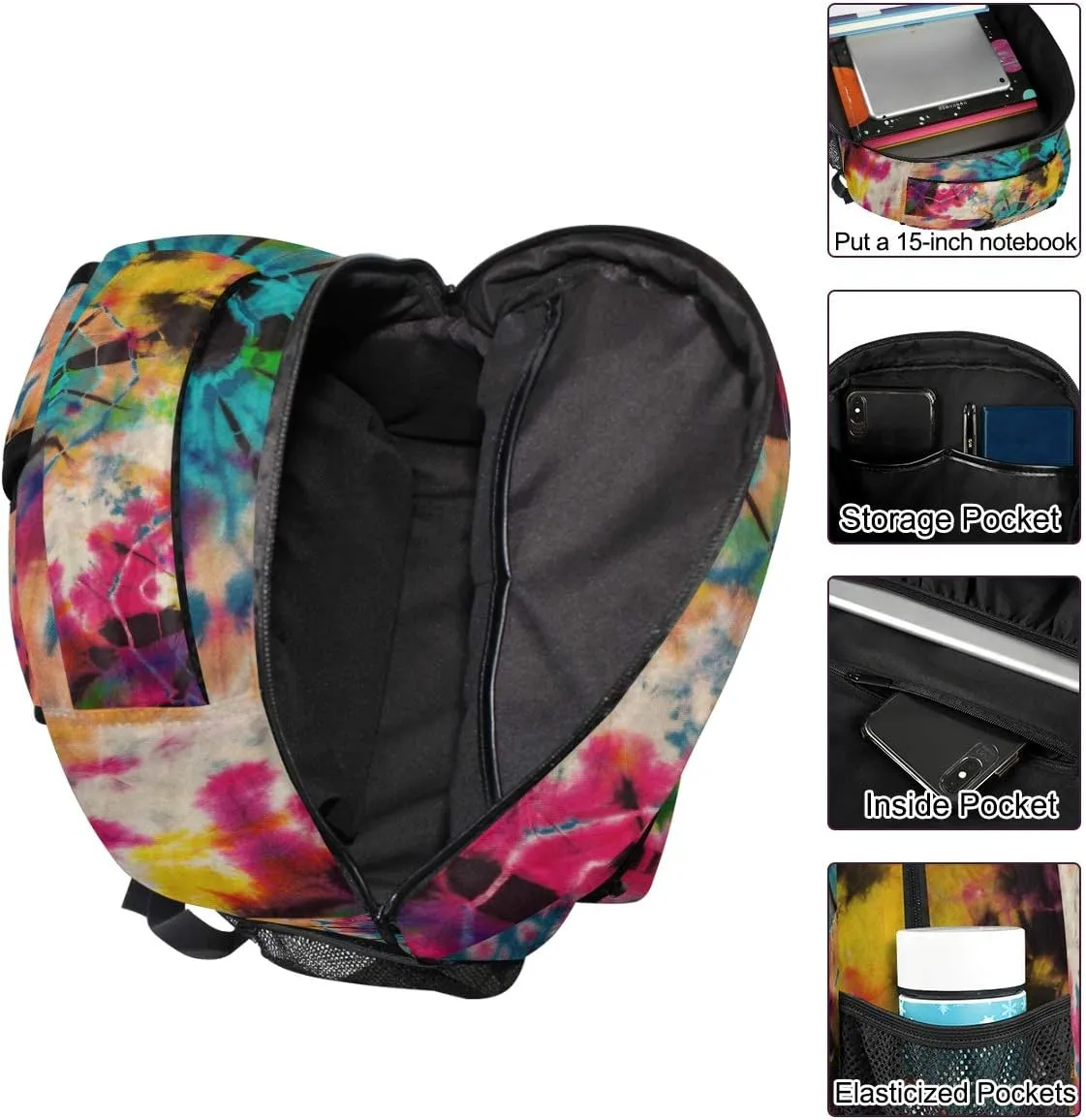 ZZKKO Tribal Ethnic Tie Dye Boys Girls School Computer Backpacks Book Bag Travel Hiking Camping Daypack